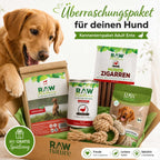 Kennenlernpaket Adult Ente - Trockenfutter, Nassfutter und Hundeleckerli + GRATIS Spielzeug