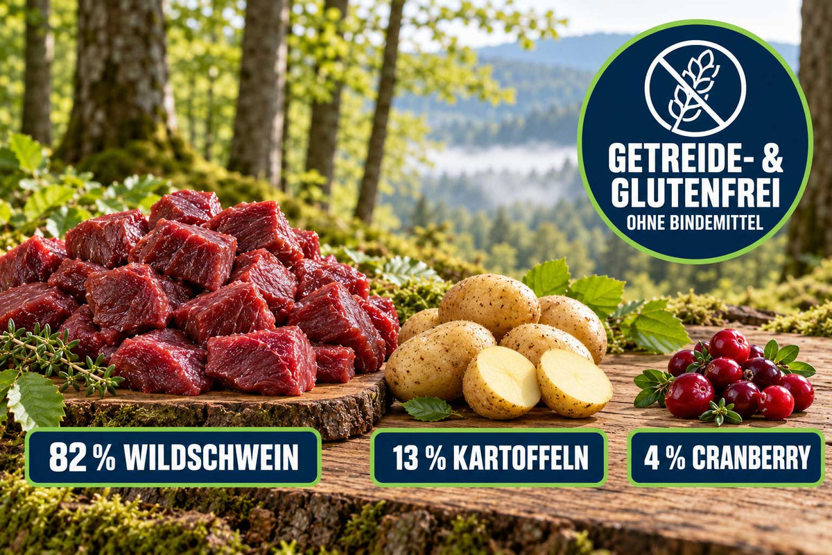 Rohes Wildschweinfleisch mit Kartoffeln und Cranberrys – getreidefreies Nassfutter von RAW Nature