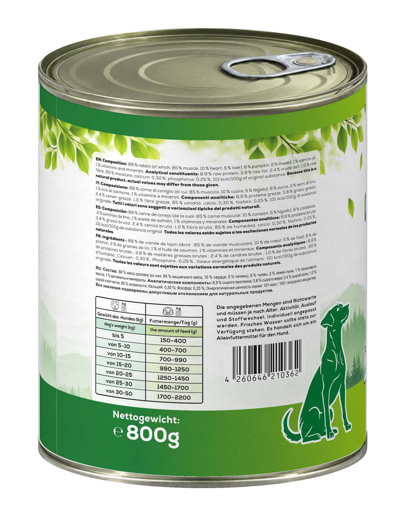 Fütterungsempfehlung auf der Dose – RAW Nature Nassfutter Kaninchen 800 g