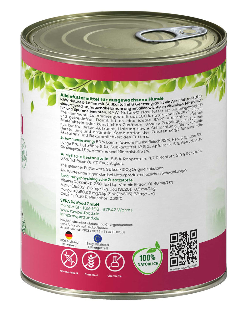 Zusammensetzung und Analysewerte – RAW Nature Nassfutter Lamm 800 g