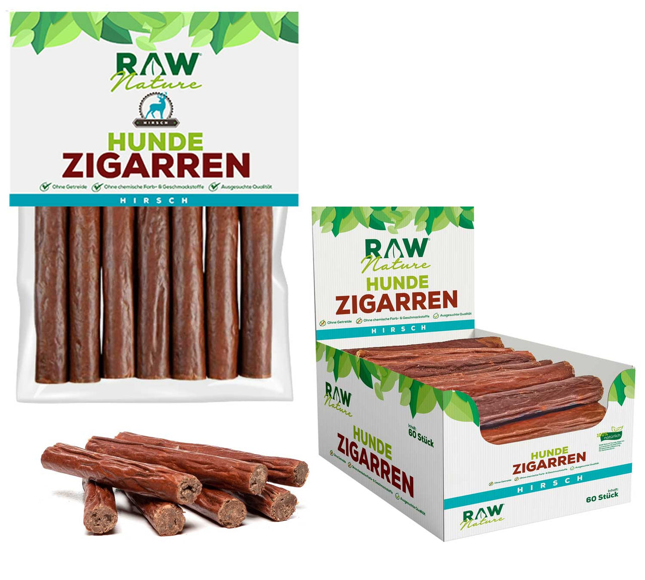 RAW Nature Hunde-Zigarre mit Hirsch PUR