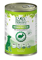 RAW Nature Nassfutter Kaninchen 400 g – Monoprotein-Hundefutter mit 88 % Kaninchen