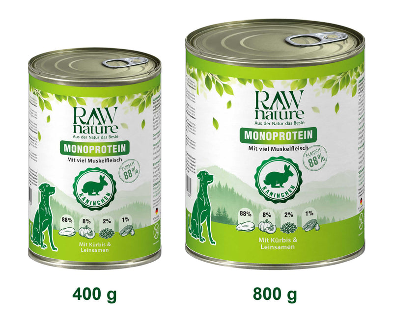 RAW Nature Nassfutter Kaninchen mit Kürbis & Leinsamen – 400-g- und 800-g-Dose
